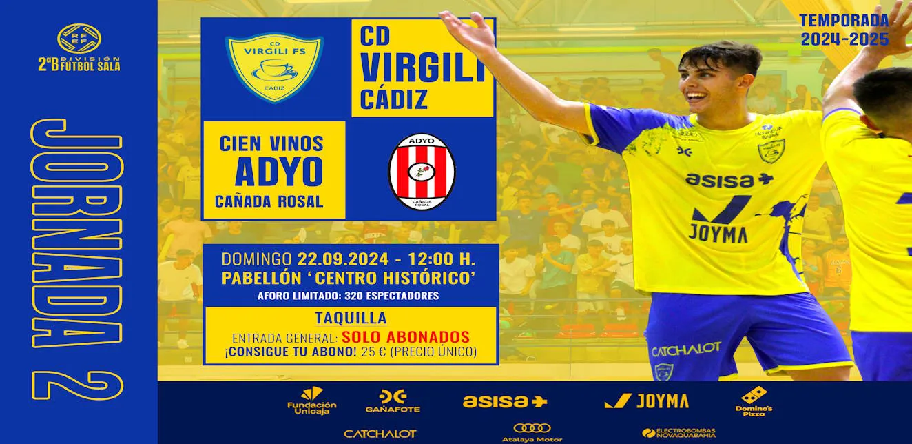 El CD Virgili Cádiz - Cien Vinos ADYO Cañada Rosal se jugará en el Pabellón Centro Histórico
