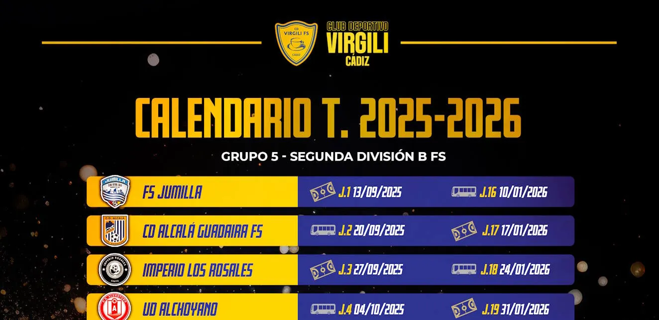 Calendario completo del CD Virgili Cádiz 2025-2026 (2ª División B FS): partidos, fechas y rivales