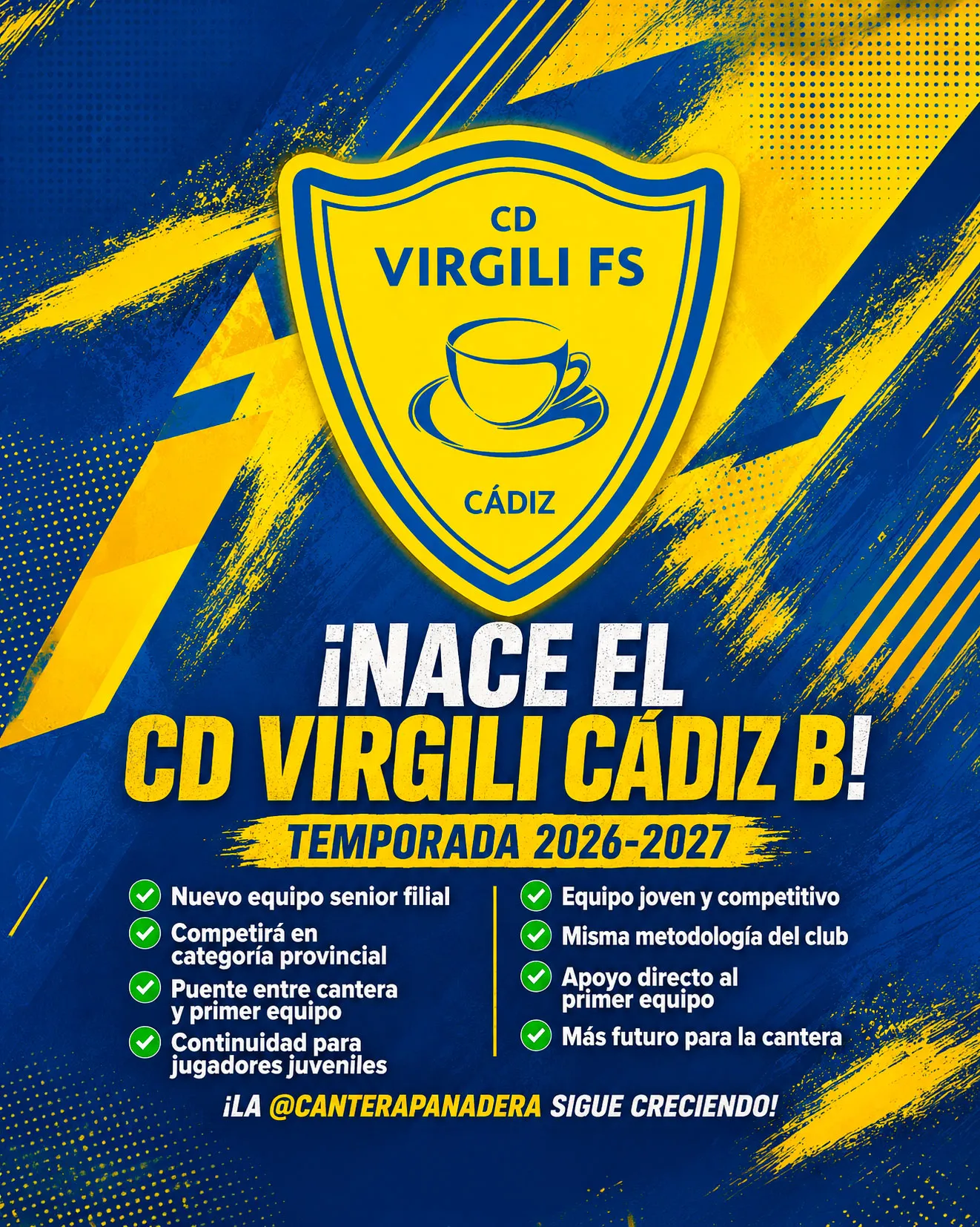 Nace el CD Virgili Cádiz B: el filial que conectará la cantera panadera con el futuro del primer equipo